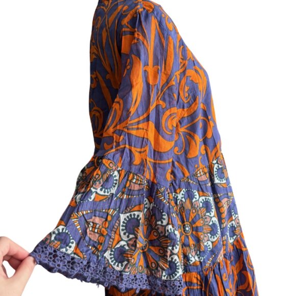 ORANGE FASHION VILLAGE, BEAUTIFUL PURPLE/ORANGE, BELL SLEEVE CROCHET TRIM DRESS - Picture 4 of 9